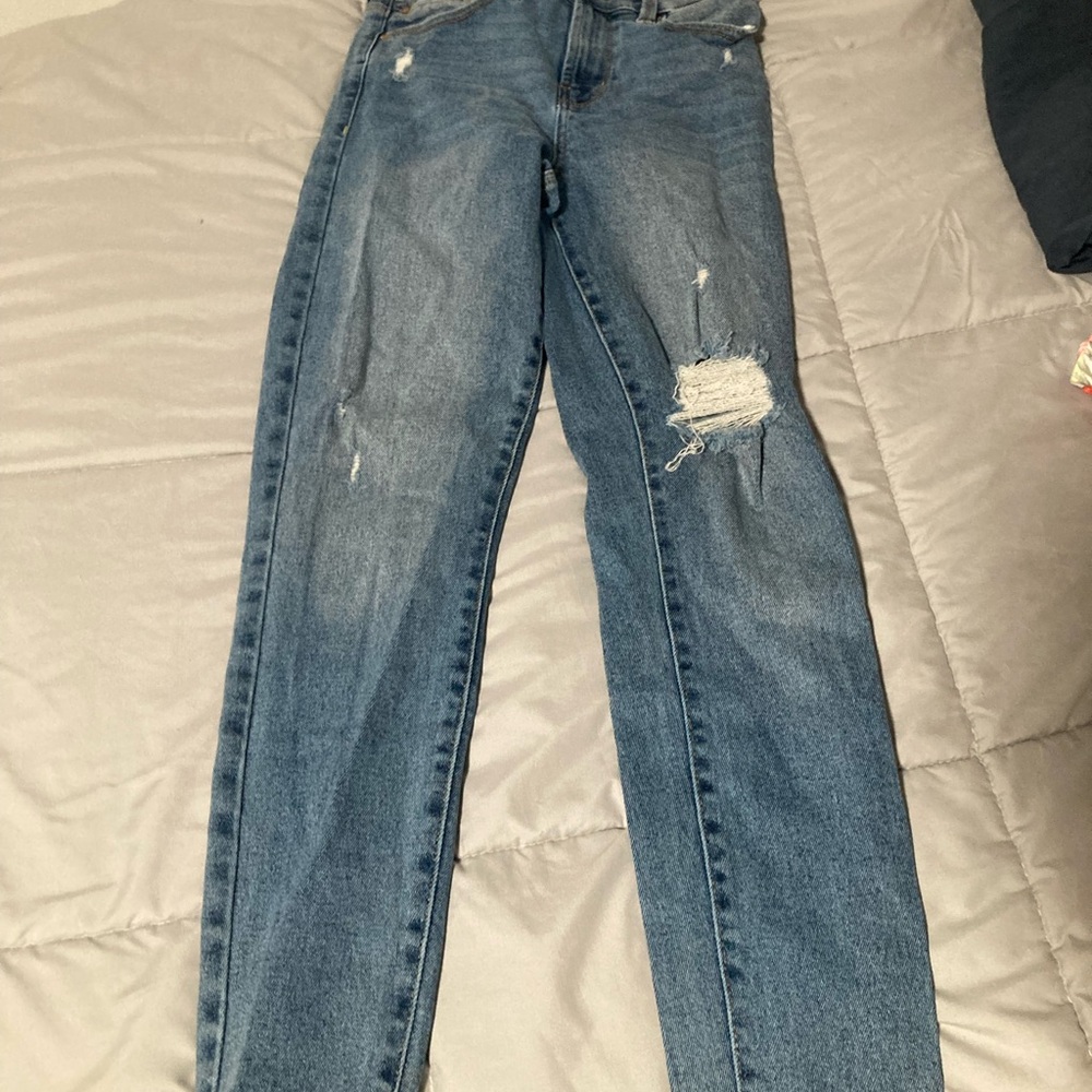 RACHEL Rachel Roy Blue Distressed Straight Leg Jeans